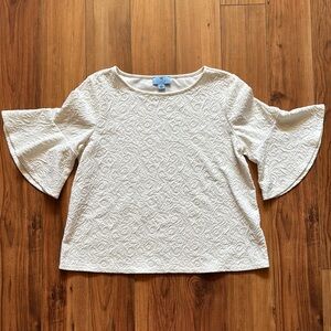 CeCe Cream White Blouse with Flutter Sleeves and Ruffled Details